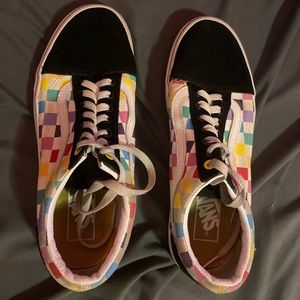Rainbow checkerboard Vans; Size 8.5